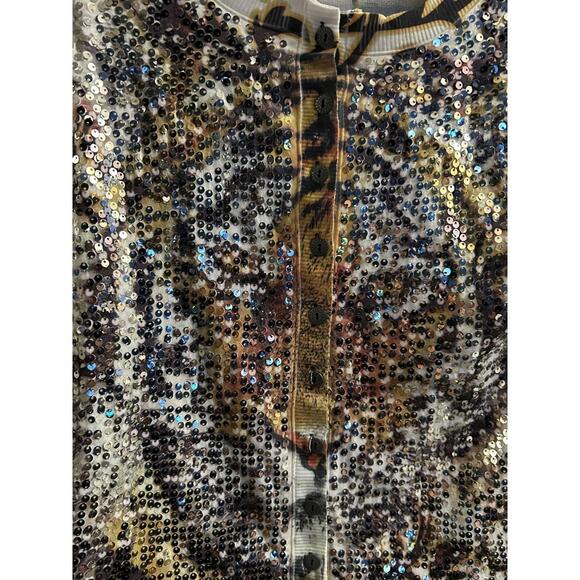 Cartise Sequin Tiger Print Zip Cardigan Top Size M Baroque Animal Statement - Picture 4 of 12